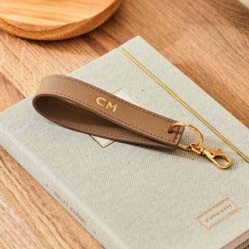 Personalised Embossed Taupe Keyring