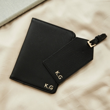Personalised Embossed Passport Holder and Luggage Tag in Black by Made Yours
