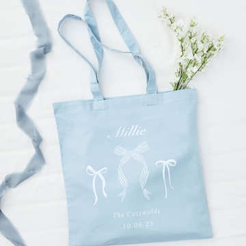 Personalised Hen Party Three Bow Tote Bag in Blue