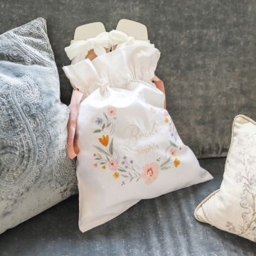 Personalised Wildflower Wedding Embroidered Keepsake Drawstring Bag