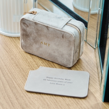 Personalised Velvet Jewellery box in Taupe