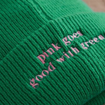 Personalised Beanie Hat with Customisable Slogan in Green