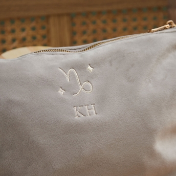 Personalised Zodiac Large Taupe Velvet Bag