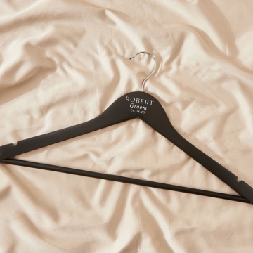 Personalised Black & White Wedding Wooden Coat Hanger in Black