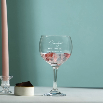 Personalised Gin Glass with Engraved Milestone Birthday Detail