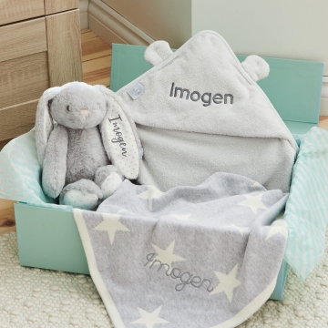 Personalised Grey New Baby Essentials Gift Set