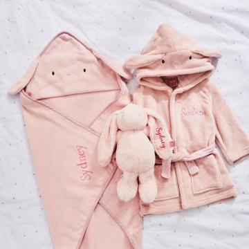 Personalised Pink Bunny Splash, Snuggle & Cuddle Gift Set 