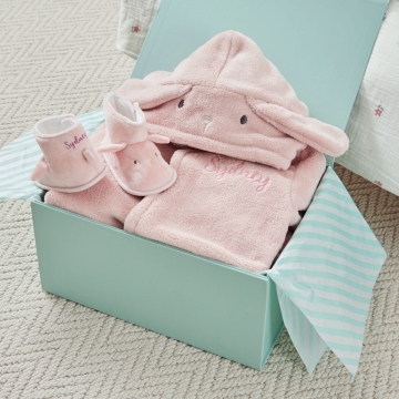 Personalised Pink Bunny Robe and Booties Gift Set