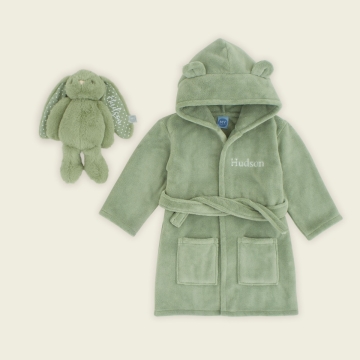 Personalised Sage Green Robe and Bunny Goodnight Gift Set