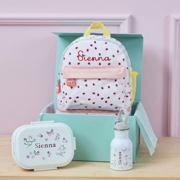 Personalised Ladybird Backpack, Bottle and Lunchbox Gift Set