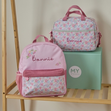 Personalised Cottage Floral Backpack (Dropdown) & Lunchbag Set 