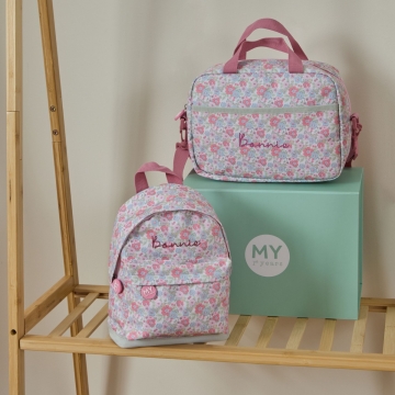 Personalised Cottage Floral Backpack (Dropdown) & Lunchbag Set 