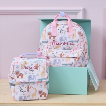 Personalised Pink Floral Safari Lunchbag & Backpack