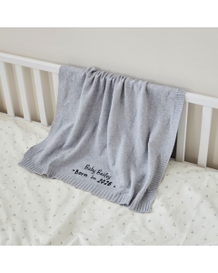 Personalised Born In 2026 Grey Star Jacquard Blanket 