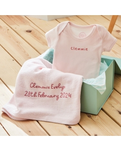 Personalised Pink New Baby Blanket Gift Set