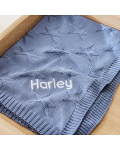 Personalized Blue Jacquard Star Baby Blanket