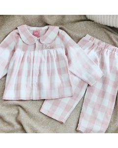 Personalised Traditional Pink Checkered Pyjama Set