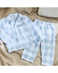 Personalised Traditional Blue Checkered Pyjama Set