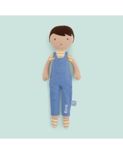 Personalized Blue Dark Hair Doll in Dungarees Outfit