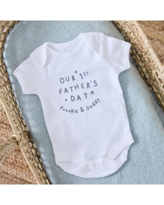 Personalised Our First Father's Day Grey Star White Bodysuit