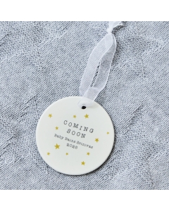 Personalized Coming Soon Round Ceramic Hanging Decoration