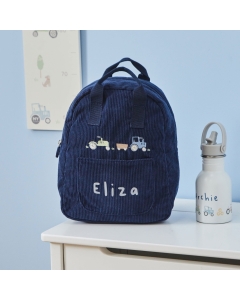Personalized Navy Cord Tractor Mini Backpack