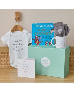Personalised My Hero 1st Father's Day Bodysuit, Socks & Book Gift Set