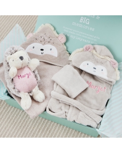 Personalised Hedgehog Splash, Snuggle & Cuddle Gift Set 