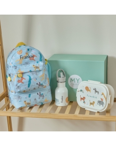 Personalised Safari Backpack, Bottle and Lunchbox Gift Set