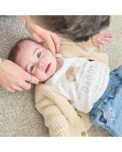 Personalised Father&rsquo;s Day Baby Bear Bodysuit in White and Blue