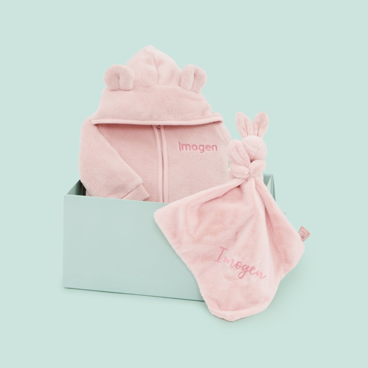 Personalised Pink Fleece Onesie & Comforter Gift Set