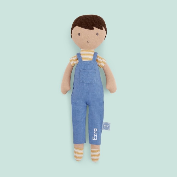 Personalized Blue Dark Hair Doll in Dungarees Outfit