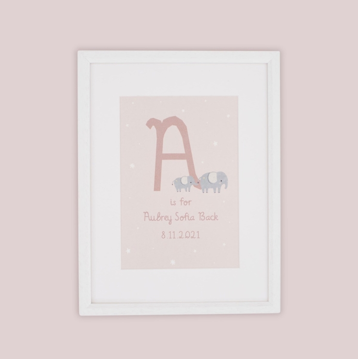 Personalised Pink Elephant Design Wall Art