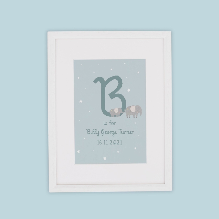 Personalised Blue Elephant Design Wall Art