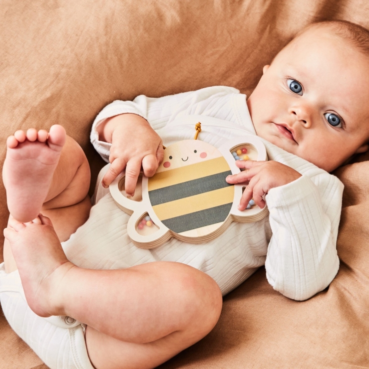 Personalised Just Bee Kids Wooden Bee Rattle FSC®