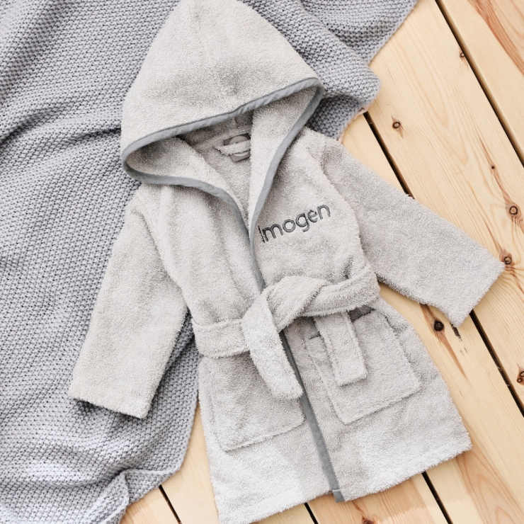 Personalised Grey Hooded Towelling Robe