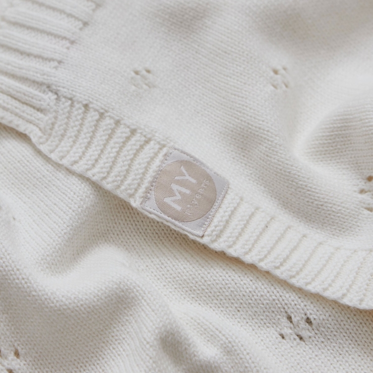 Personalized Cashmere Blend Pointelle Baby Blanket in Ivory