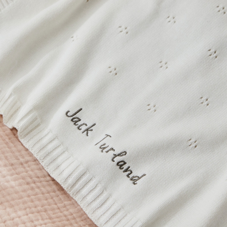 Personalized Cashmere Blend Pointelle Baby Blanket in Ivory