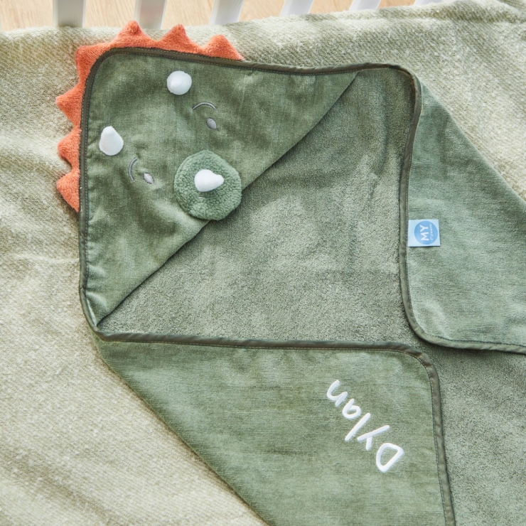 Personalized Green Dinosaur Hooded Bath Towel