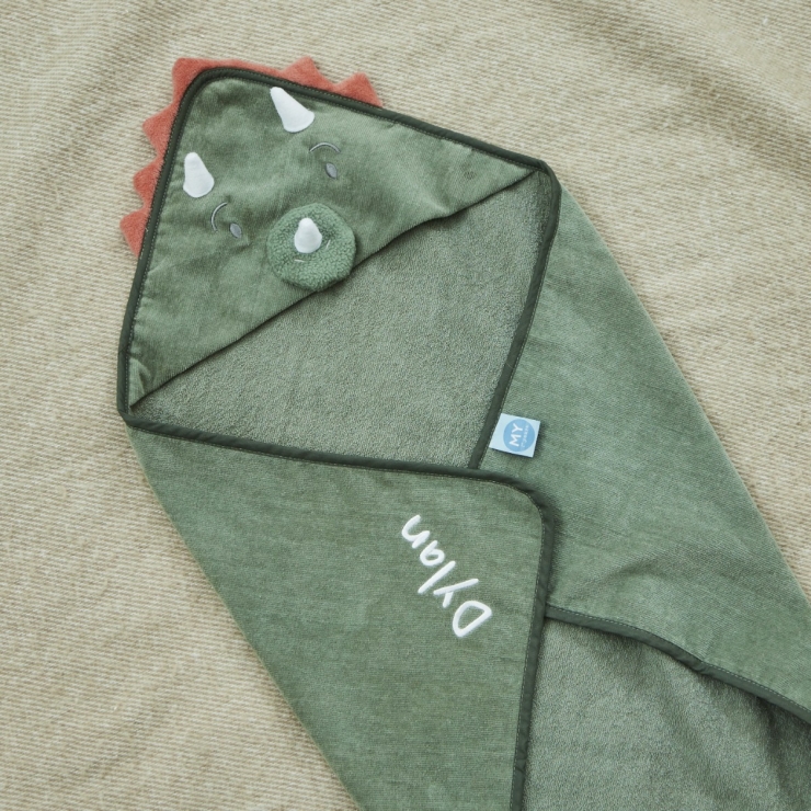 Personalised Green Dinosaur Hooded Towel 
