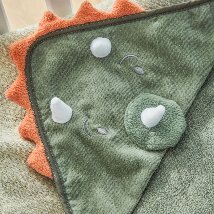 Personalized Green Dinosaur Hooded Bath Towel