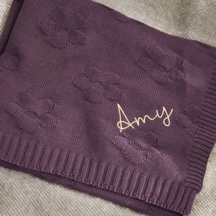Personalized Plum Flower Jacquard Baby Blanket