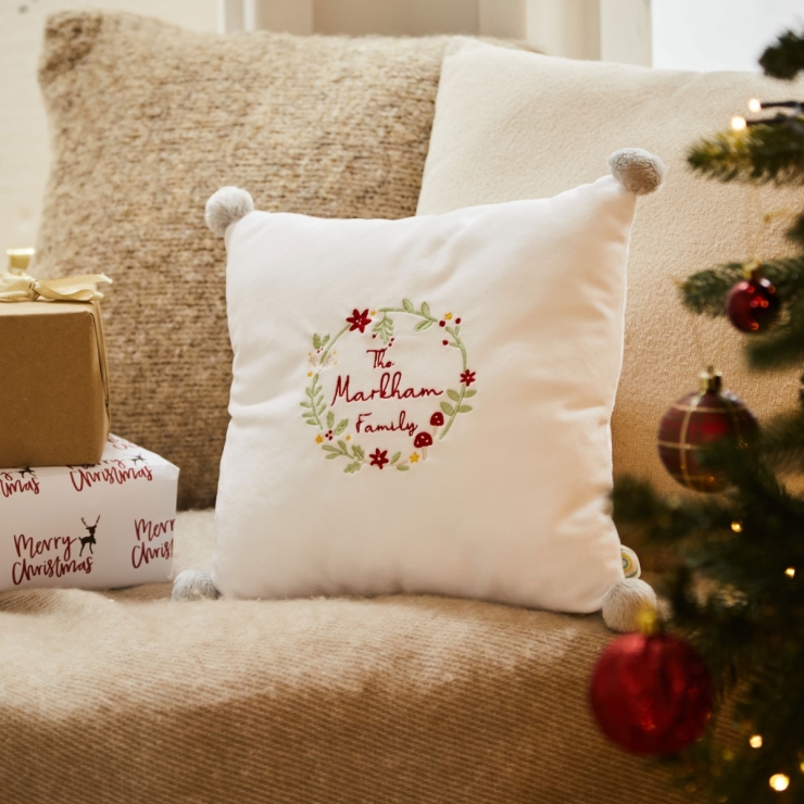 Personalised Family Wreath Embroidered Cushion