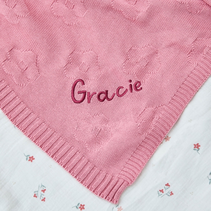 Personalized Daisy Peony Pink Jacquard Baby Blanket