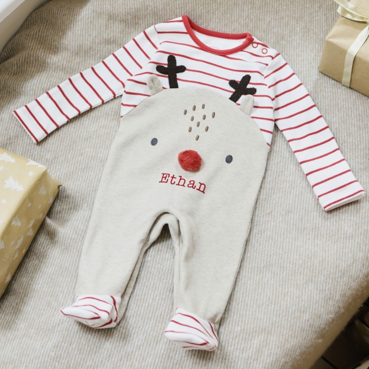 Personalised Red Reindeer Christmas Sleepsuit