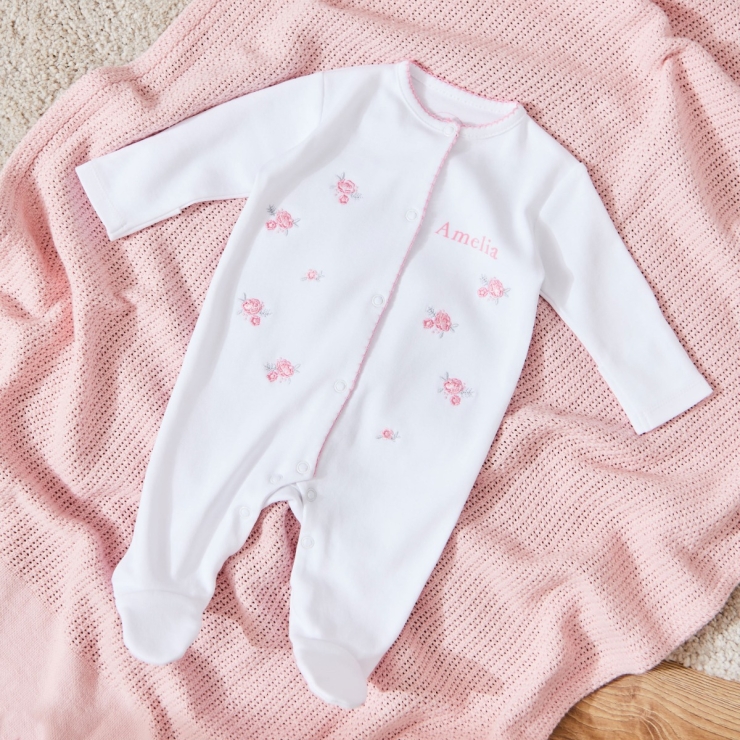 Personalised Floral Jersey Sleepsuit