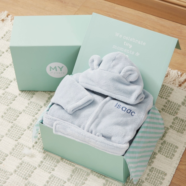 Personalised Blue Hooded Fleece Robe