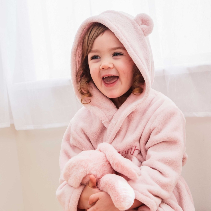 Personalised Pink Fleece Robe with Ears