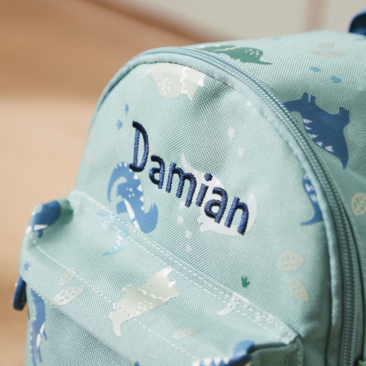 Personalised Green Dinosaur Print Mini Backpack with Compartment