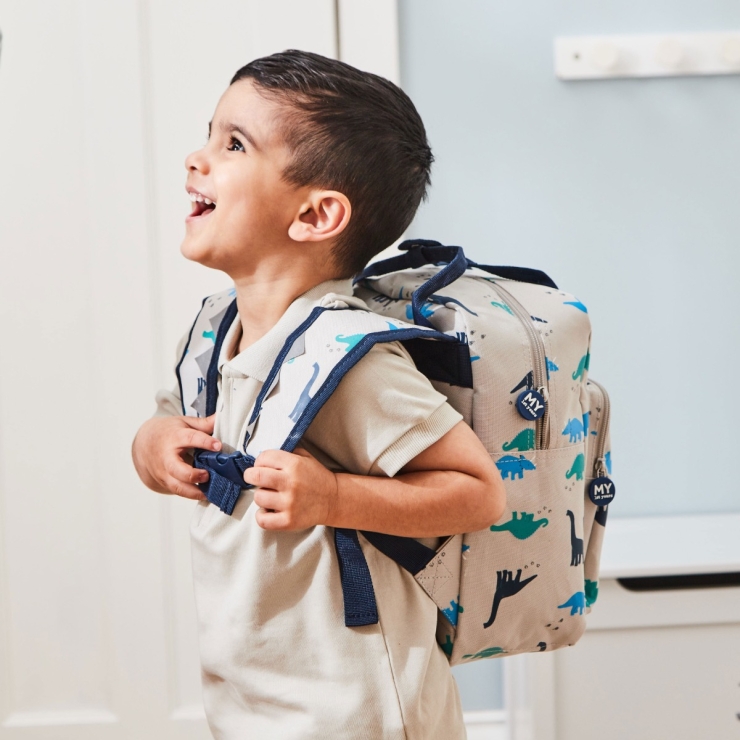 Personalized Grey Dinosaur Print Medium Backpack